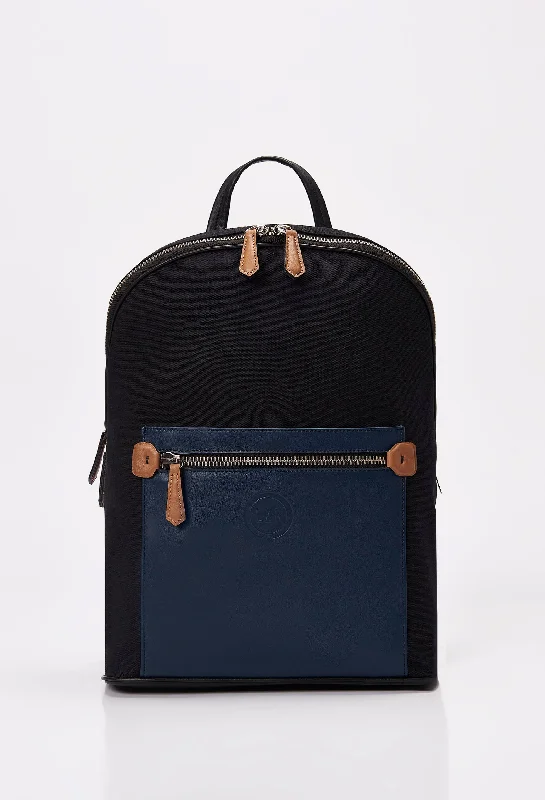 Black Canvas & Leather Backpack With Laptop Compartment