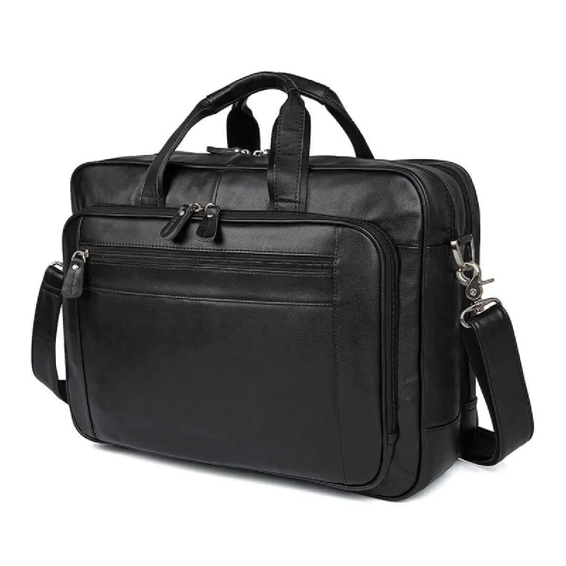 Black Leather Business Travel Briefcase Laptop Bag