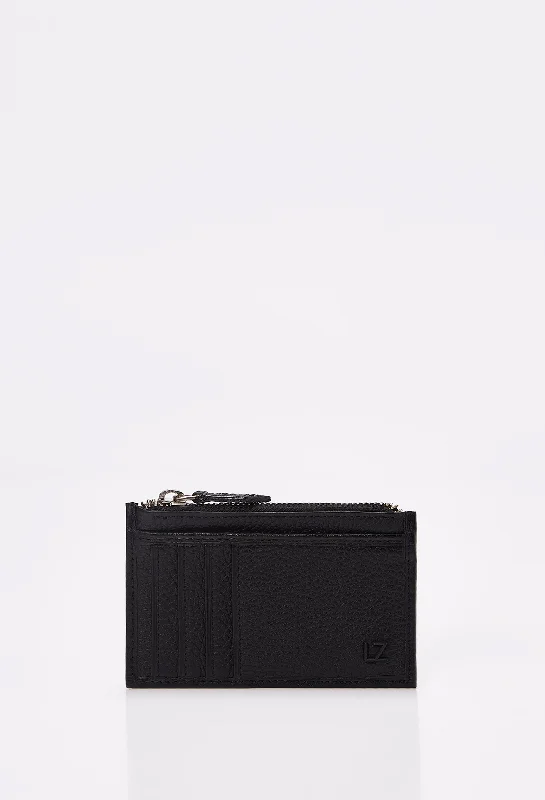 Black Leather Zip-Top Card Holder