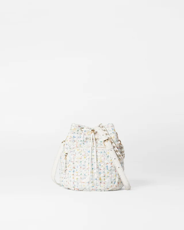 White Boucle Crosby Drawstring Bucket Bag