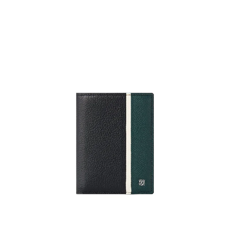 Stripe point slim Leather Bifold Medium Wallet - Green