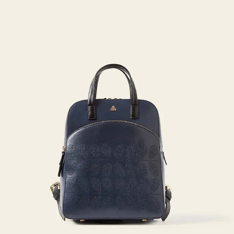 Emilia Petite Backpack - Navy Punched Flower