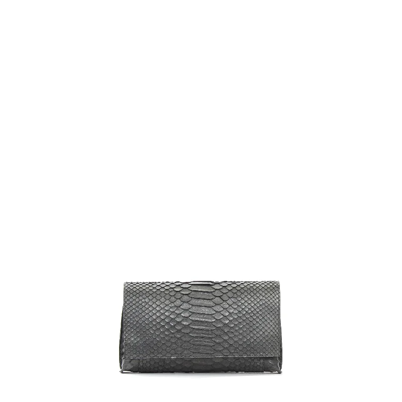 FOLDOVER CLUTCH GUNMETAL PYTHON