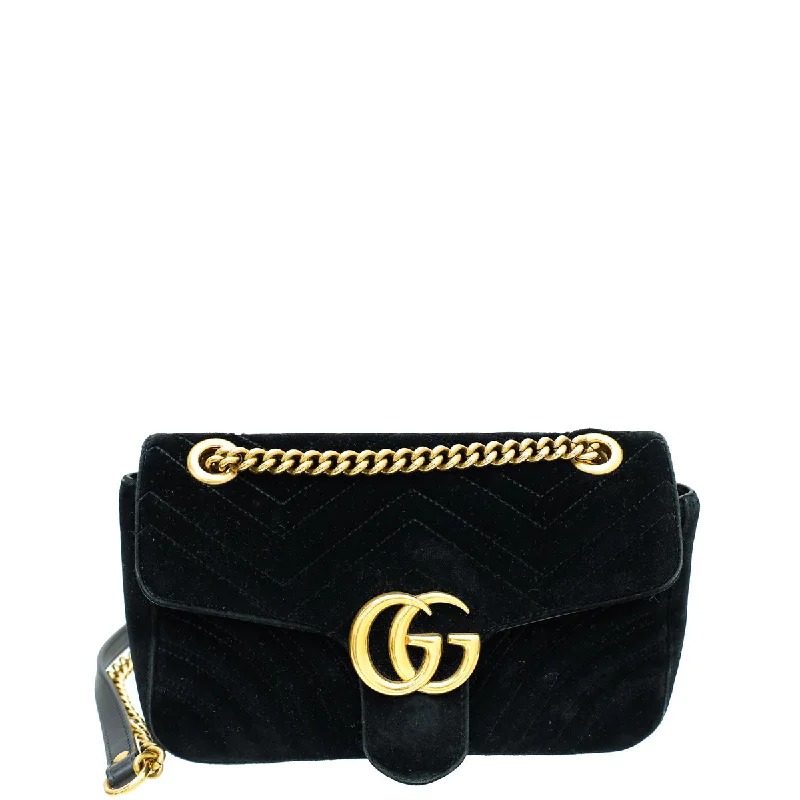 Gucci Black GG Marmont Velvet Small Shoulder Bag