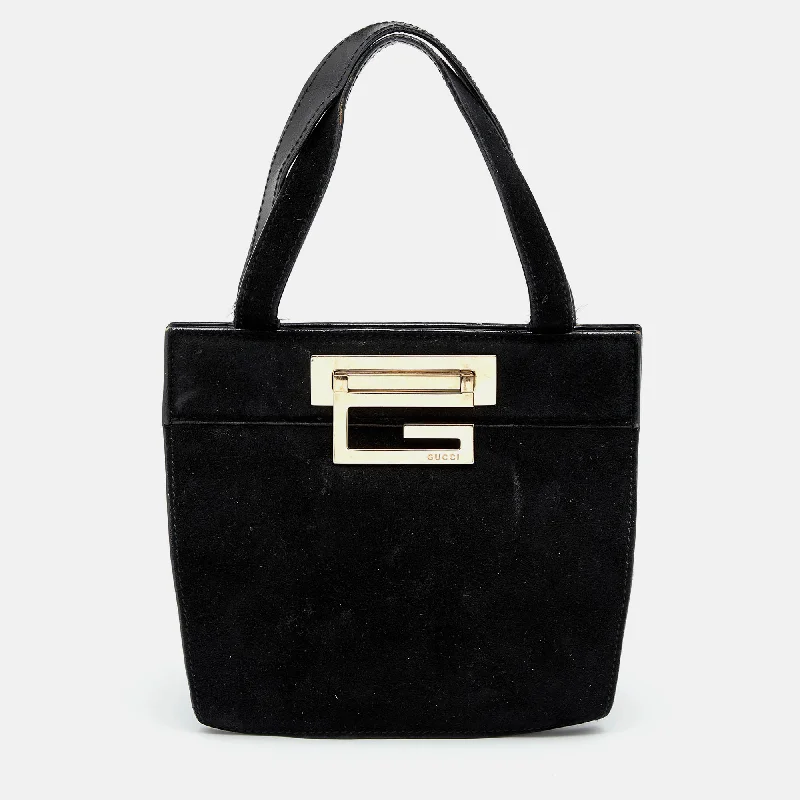 Gucci Black Suede Vintage Frame Tote