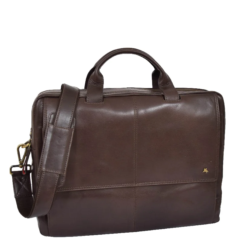 Mens Leather Briefcase with Laptop Compartment Bennett Brown