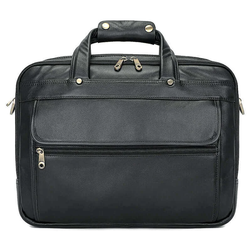 Black Leather Business Laptop Bag Briefcase - Spacious and Stylish