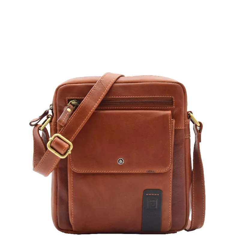 Mens Everyday Casual Leather Cross Body Travel Organiser Bag Vila Rica Chestnut