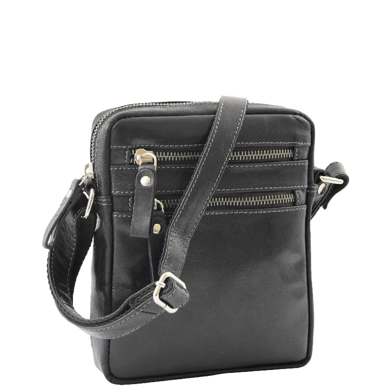 Mens Leather Cross Body Flight Bag Belgrade Black