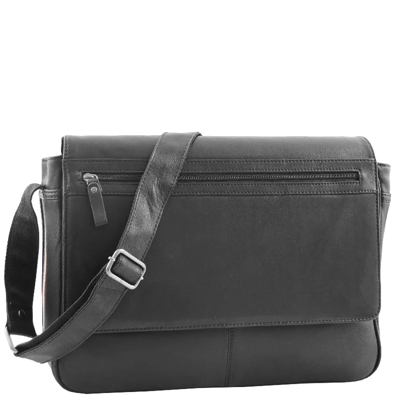 Mens Leather Flap Over Messenger Bag Cheriton Black