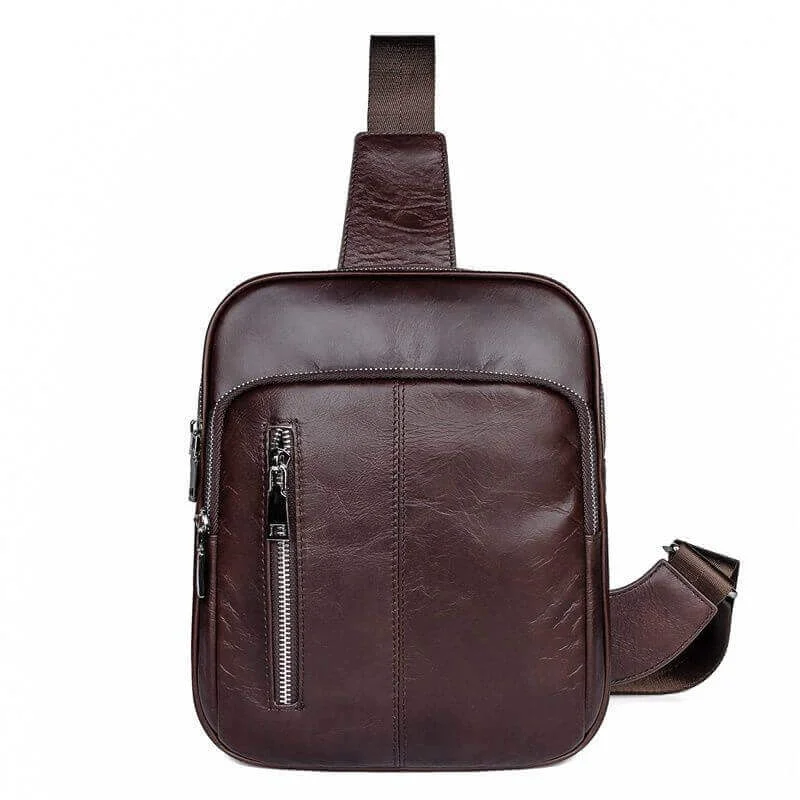 Premium Men's Coffee Leather Sling Bag - Stylish & Practical Chest Bag