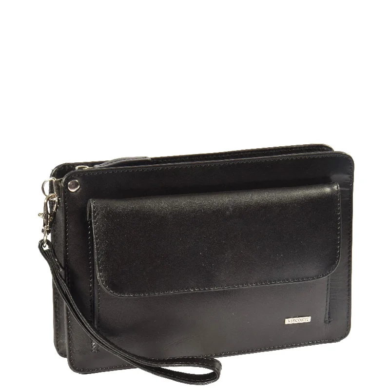 Real Leather Wristlet Pouch Montreal Black