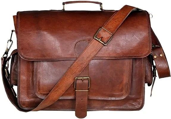 Retro Buffalo Hunter Leather 16-Inch Laptop Messenger Bag: The Classic Office and College Briefcase (Brown)