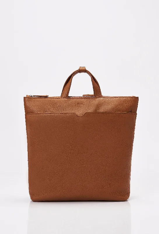 Tan Leather Minimalist Tote Backpack