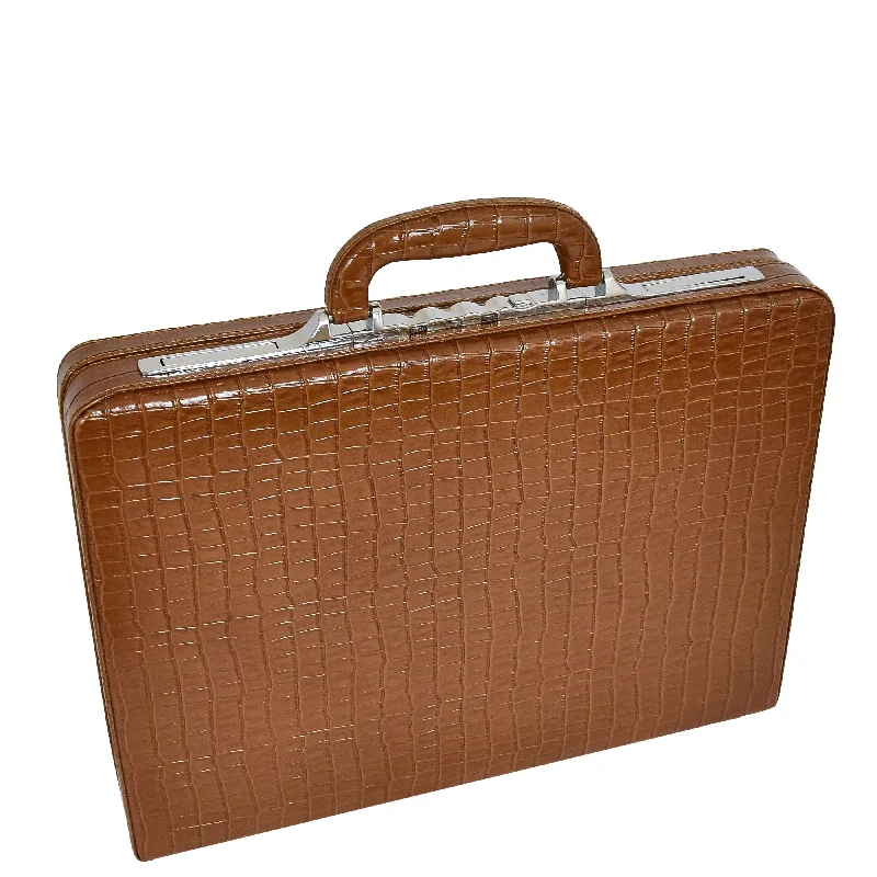 Traditional Croc Print Attache Case HOL87 Brown