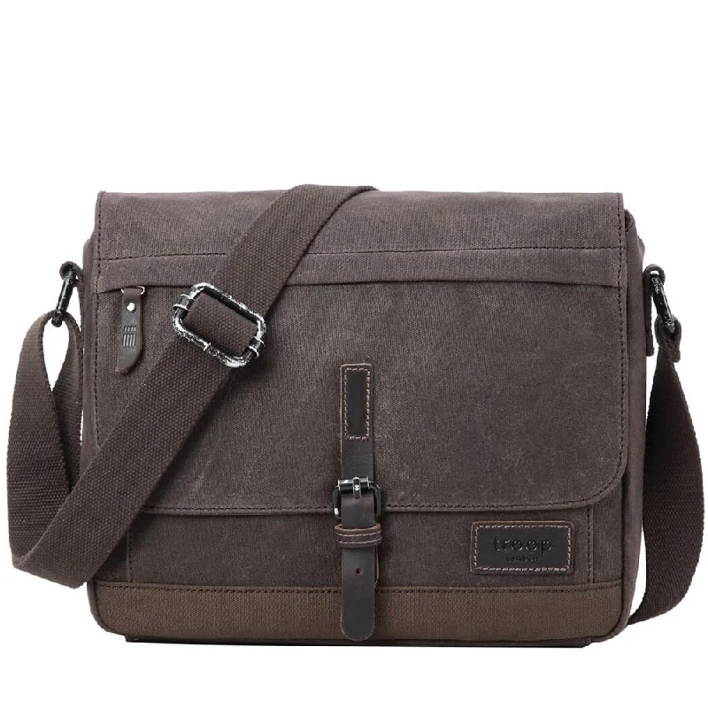 Troop London Canvas Leather Brown Messenger Bag