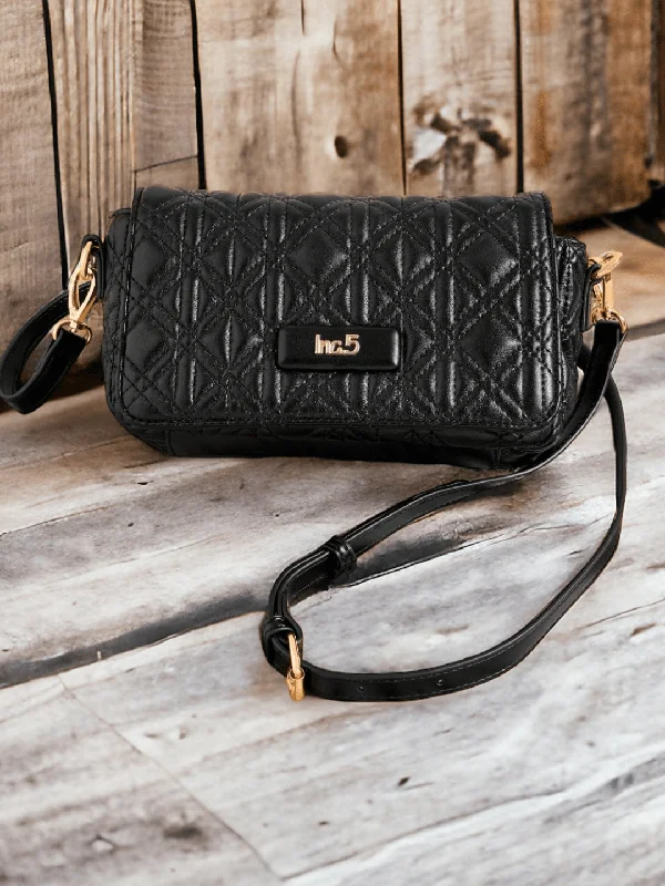 Women Black Textured Structured Sling Bag With Quilted Detailing