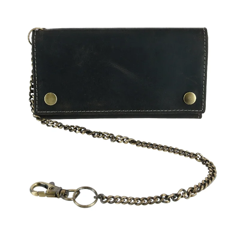 CTM® Men's Hunter Leather Long Trifold Chain Wallet