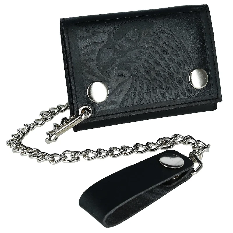 CTM® Men's Leather Eagle Imprint Trifold Chain Wallet