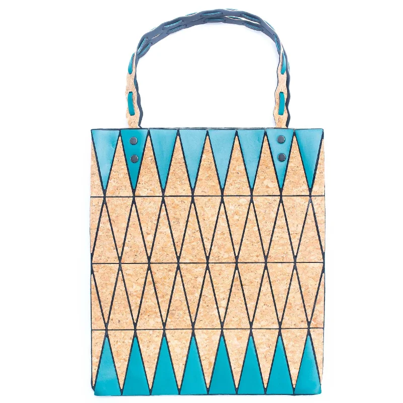 Pink black and lake blue Natural Cork Geometric Shopping Tote BAG-2211